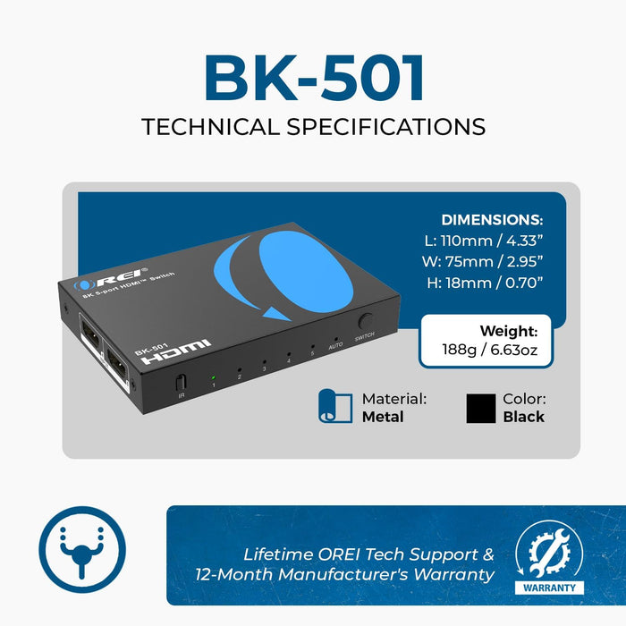 8K@60Hz 4K@120Hz HDMI 2.1 Switch 5 in 1 Out 48Gbps, HDR10+ W/Remote