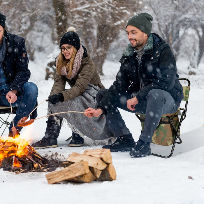 Foldable Fishing Stool with Backrest and Cooler Bag