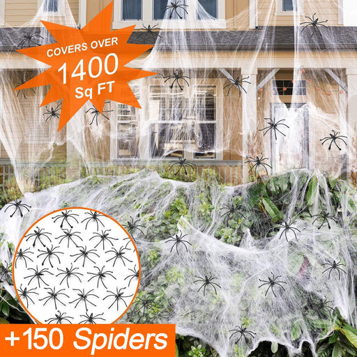 1400 sqft Halloween Spider Webs Decorations with 150 Extra Fake Spiders, Super Stretchy Cobwebs for Halloween Decor Indo