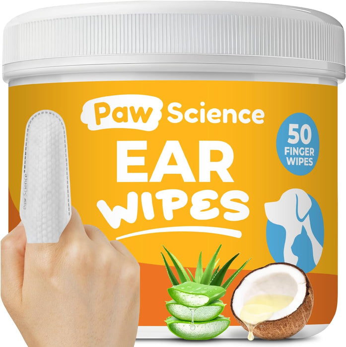 Dog & Cat Ear Cleaner Wipes – Pet Finger Wipes for Cats & Dogs – Cleaning, Soothing, & Deodorizing Itchy Ears – Ear Reli