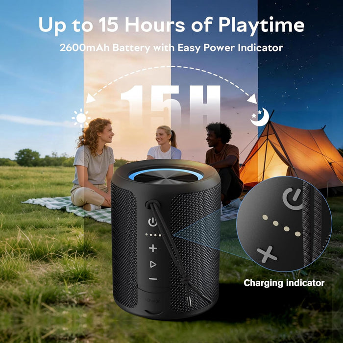 Portable Bluetooth Speaker, IPX7 Waterproof Wireless Speaker with 20W Loud Stereo Sound, 15H Playtime & Beat-Synced RGB 