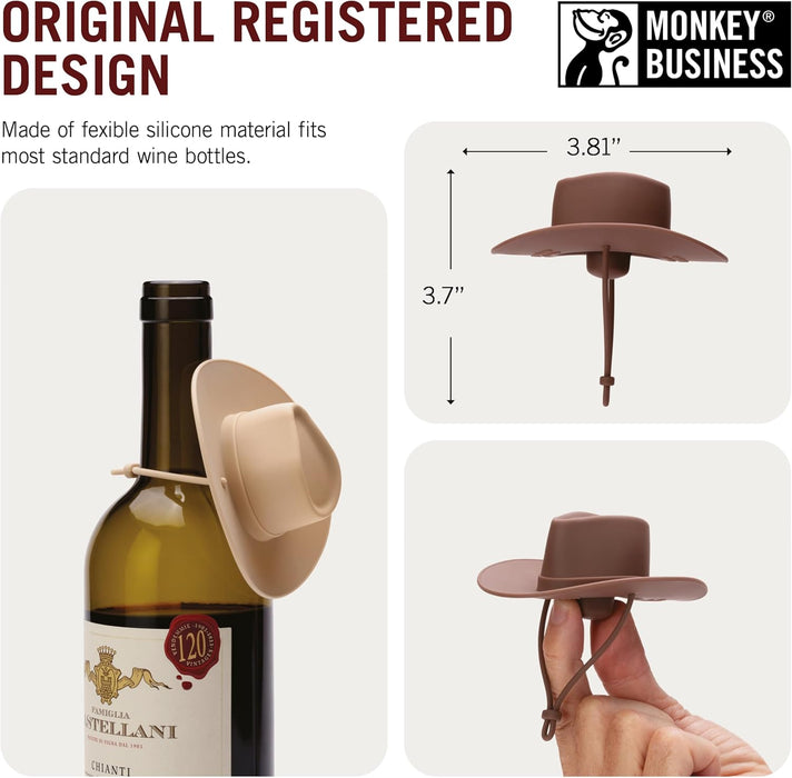 Howdy - 2-Pack Cowboy Hat Wine Stoppers – Fun Silicone Bottle Stoppers Keep Wine Fresh – Novelty Kitchen Gadgets & Cute 