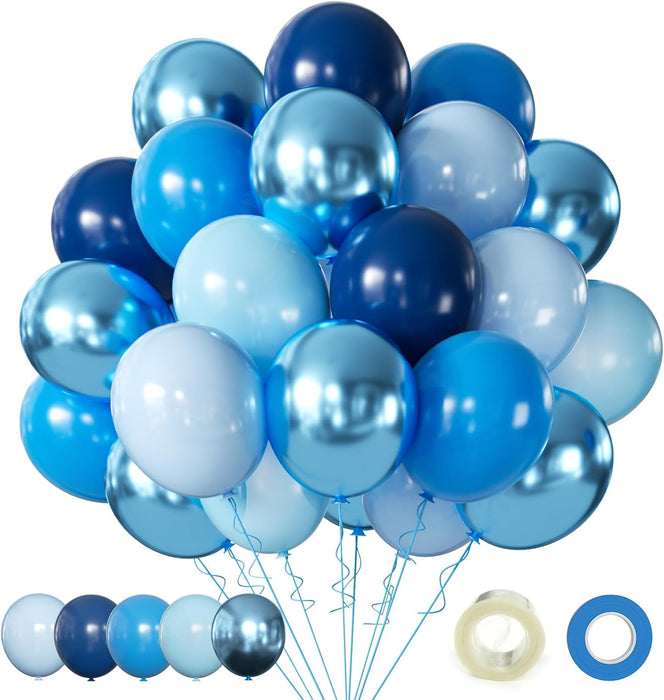 Blue Balloons Metallic Blue Balloon, 60Pcs 12Inch Chrome Blue Balloons Kit Macaron Light Pearl Navy Blue Latex Balloons 