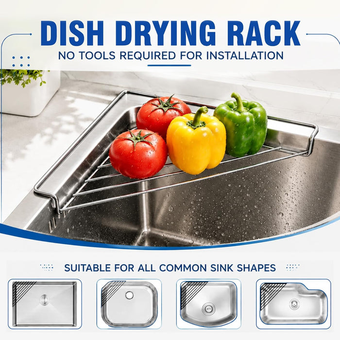 Stainless Steel Corner Sink Shelf with Triangular Open Wire Rack(2, Silver)