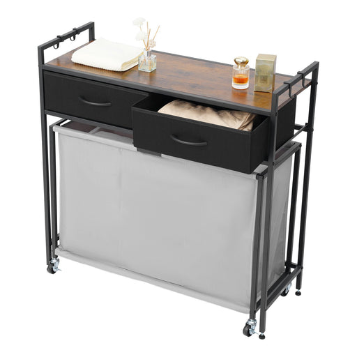 Three-Section Rolling Laundry Sorter with Drawers