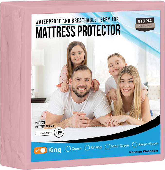 Waterproof Mattress Protector Twin Size, Premium Terry Mattress Cover 200 GSM, Breathable, Fitted Style with Stretchable Pockets (White)