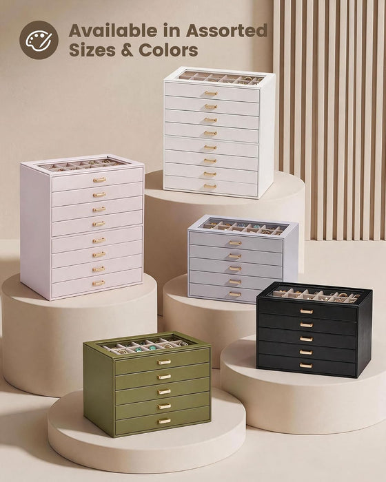 Earring Organizer, Jewelry Box with Clear Lid -Beige, 5 Layer