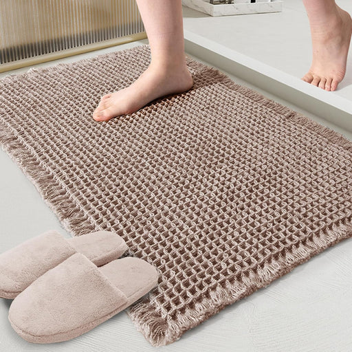 Tan Waffle Bath Mat,Super Absorbent Non Slip Bathroom Rug,Brown 17x24inch,Machine Washable Ultra Soft Floor Mats