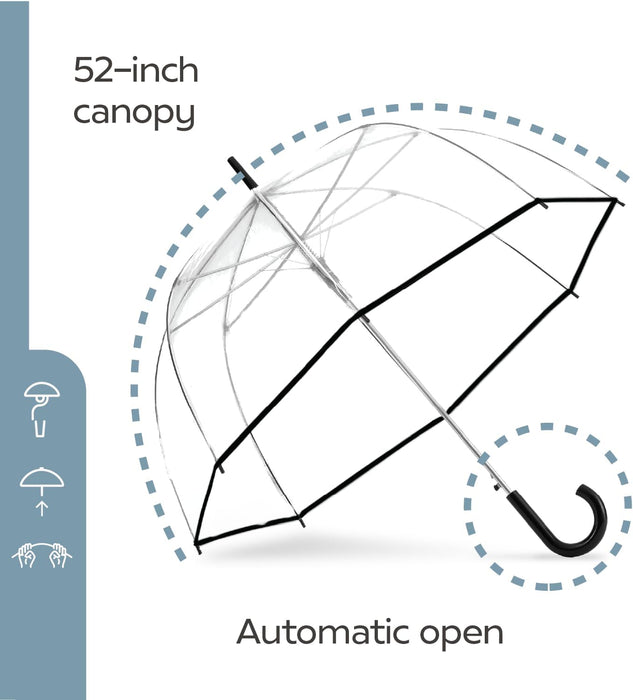 Scalloped Clear Dome Umbrella, Auto Open, See-Through