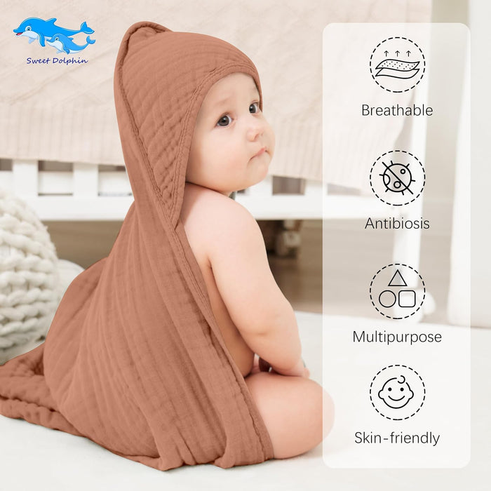 Muslin Hooded Baby Bath Towels - 2 Pack 100% Cotton Towel for Babies, Infants, Toddlers - 32x32Inch - Highly Absorbent a