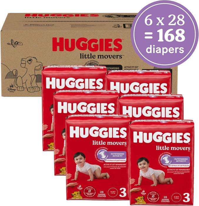 Little Movers Diapers Size 3, 168 Count (6 Packs of 28)