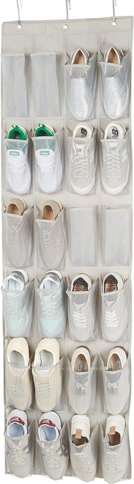 24 Medium Mesh Pocket Over-the-Door Hanging Shoe Organizer, Space Saving Shoe Storage, Light Grey