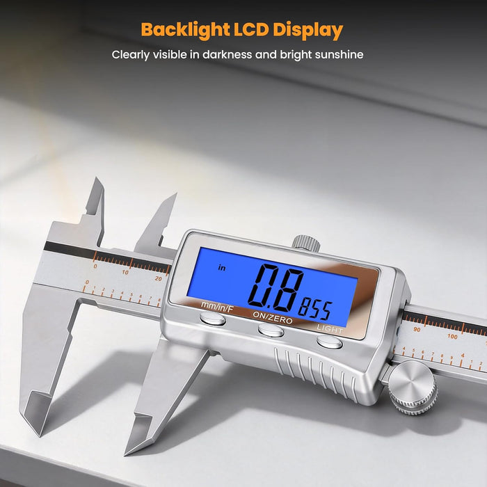 Digital Caliper 6 Inch, Rechargeable All Metal W/Backlight Screen