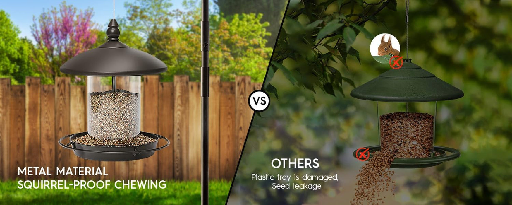 Pack of 2 - Metal Roof Bird Feeder for Backyard Birds, Bronze.