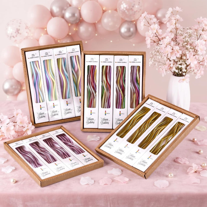 24-Count Gold Spiral Long Thin Metallic Birthday Candles, Cake Candles, Birthday Parties, Wedding Decorations, Party Candles