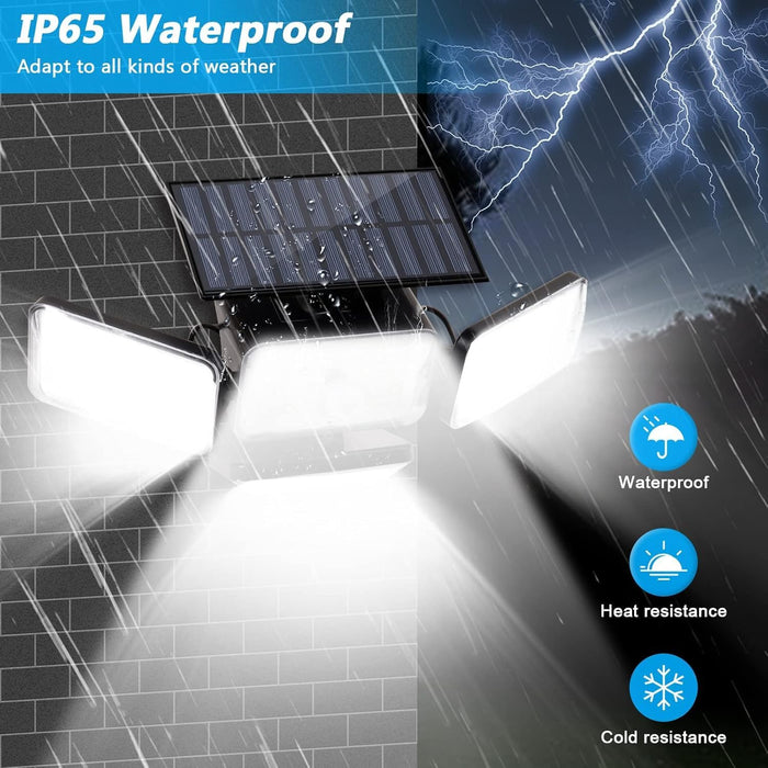 Solar Lights Outdoor Waterproof, 288 LED 2800LM Motion Sensor Outdoor Lights with Remote Control, 4 Head Solar Flood Lights Outdoor for Patio, Garage, Yard, Wall, IP65 Security Lights 2 Pack