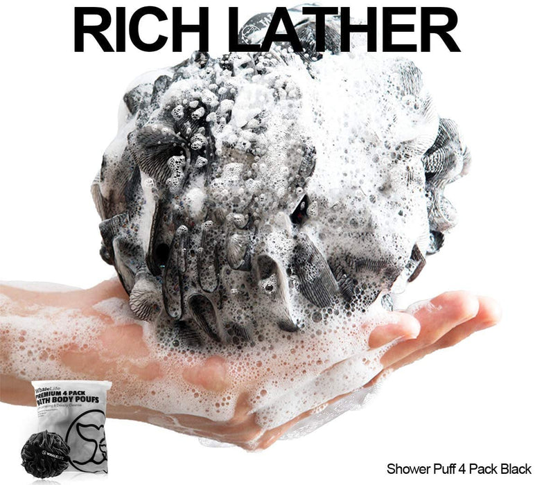 Bath Loofah Sponge for Shower - Body Scrubber 4-Pack Black