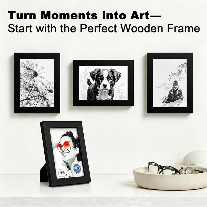 5x7 Solid Wood Picture Frame with Real Glass Cover Black