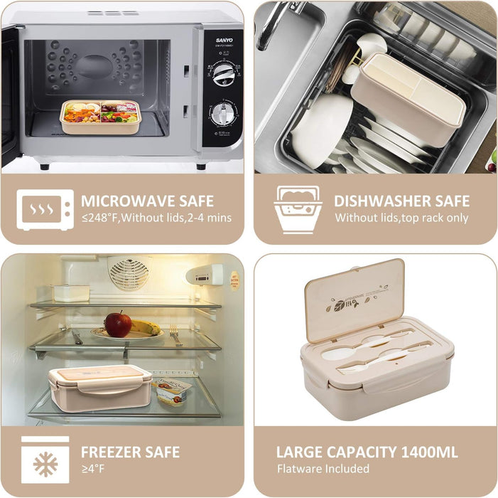 Bento Box for Adults and Kids - 1400ML Portable, Lightweight, Easy to Carry Meal Holder with Spoon & Fork, Durable, Leak