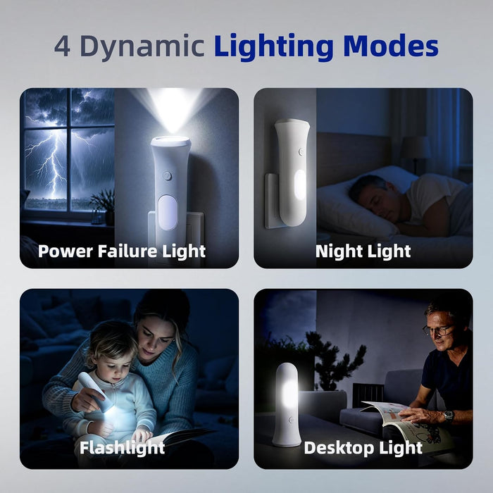 4 in 1 Emergency Lights for Home Power Failure, 3 Pcs Rechargeable LED Flashlight Plug in Wall, Automatic Turn-On Power Outage Night Light Flashlight for Hurricane Preparedness Items