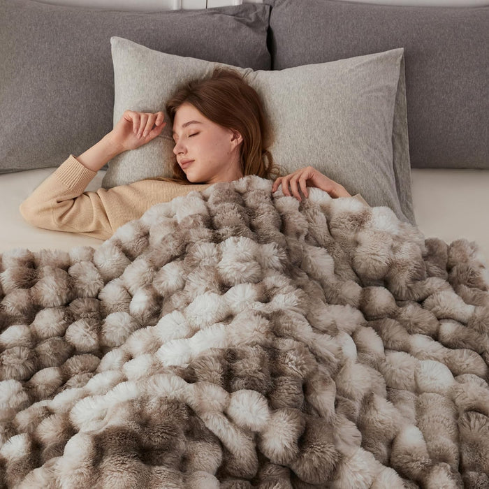 Soft Bubble Faux Fur Throw Blanket, 50"x60", Tie-dye Brown
