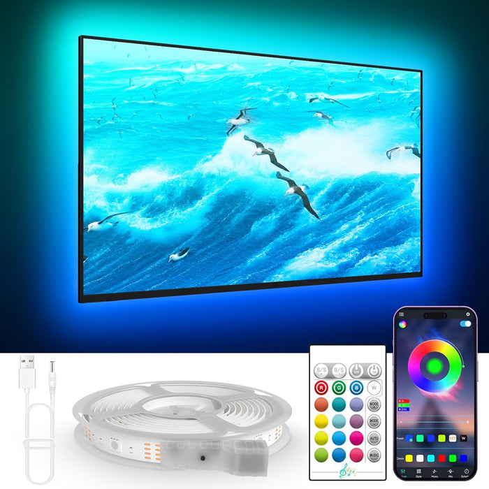 TV Lights Behind, 19.68ft LED Lights for 55-85 Inch TV, RGB TV Backlight, Music Sync Bluetooth APP and Remote Control Strip Lights USB Powered for Bedroom Gaming Room Decor