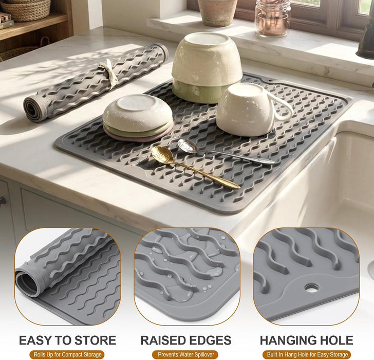 2 Pack Silicone Dish Drying Mat for Kitchen Counter Shower Caddy Rack Waterproof Under Sink Placemats Trivets Coffee Bar Accessories Utensil Holder Essentials Home Dining Decor Must Haves 2026