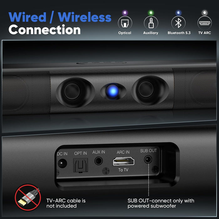 17 Inch Sound Bar for Smart TV, Dual‑Horn Port for Rich Deep Bass