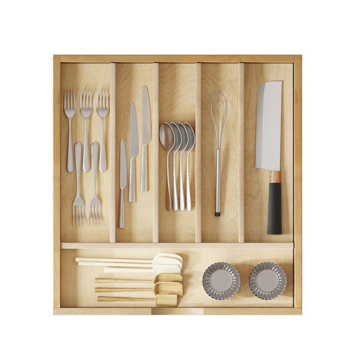 Six-Compartment Natural Wood Drawer Organizer