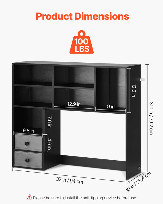 Three-Tier Desktop Bookshelf with Fabric Drawers
