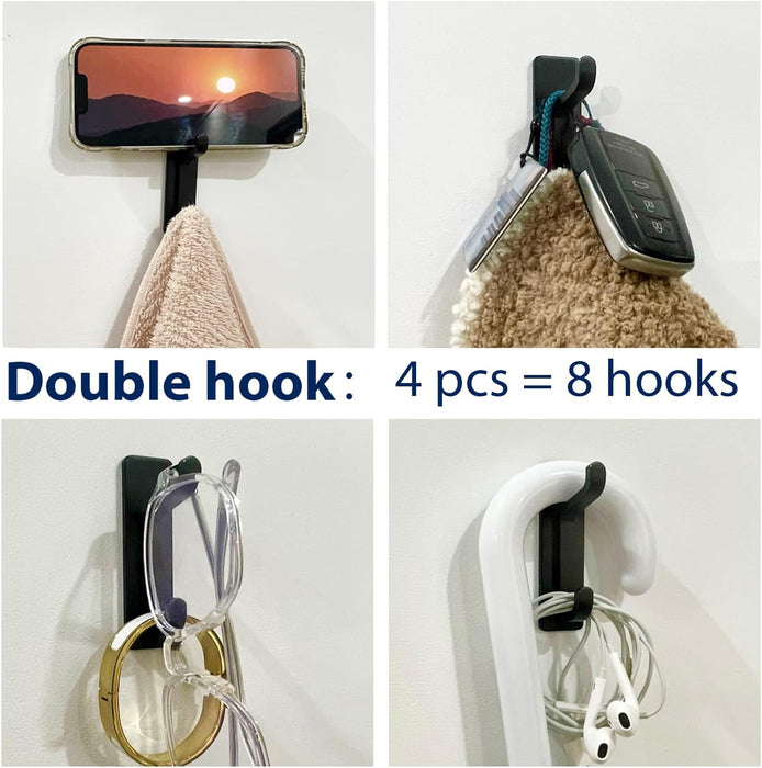 13LB Strong Stick-on Hooks for Coat & Towel, Black 4 Pack
