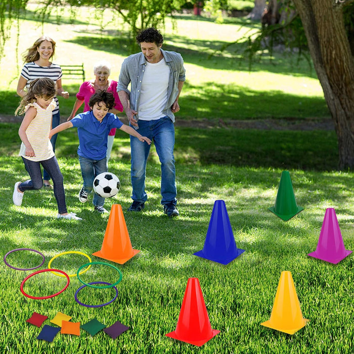 31PCS 3 in 1 Carnival Outdoor Games Combo Set for Kids, Soft Plastic Cones Bean Bags Ring Toss Game, Gift for Birthday P