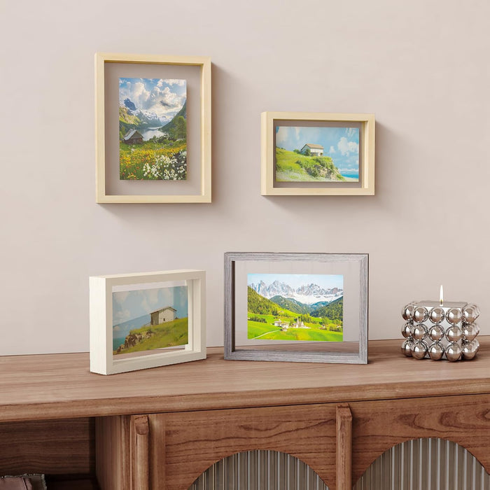 5x7 Floating Frames Set of 2, Double Plexiglass Picture Frame, Made of Solid Wood Display Any Size Photo up to 5x7, Wall