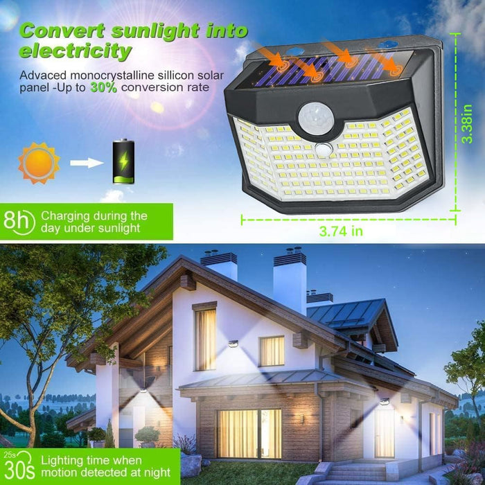 120 LED Outdoor Solar Lights with Motion Sensor and 3 Lighting Modes, IP65 Waterproof Wide Solar Wall Lights Ideal for G