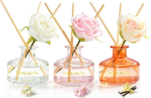 Reed Diffuser Set 3 Pack Cherry Blossoms White Flower Vanilla Scented Air Freshener, Reed Diffusers for Home 2.71oz Each