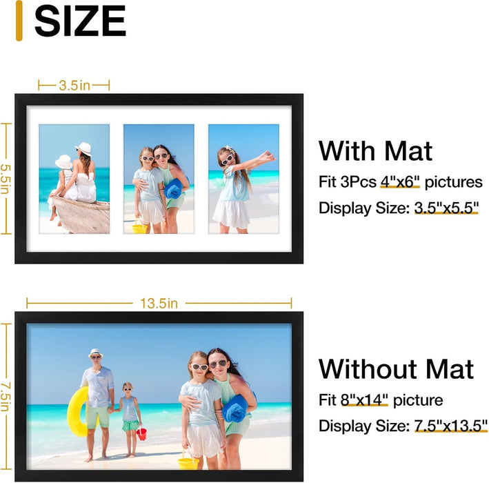 3 4x6 Picture frames Collage Wall Decor with Mat, Black
