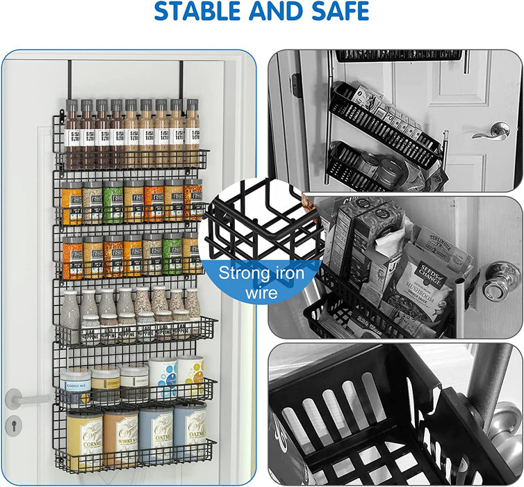 6-Tier Spice Rack Organizer with Door Hook, Wall Mounted & Over the Door Spice Racks for Kitchen Pantry Door Cabinet, Tw