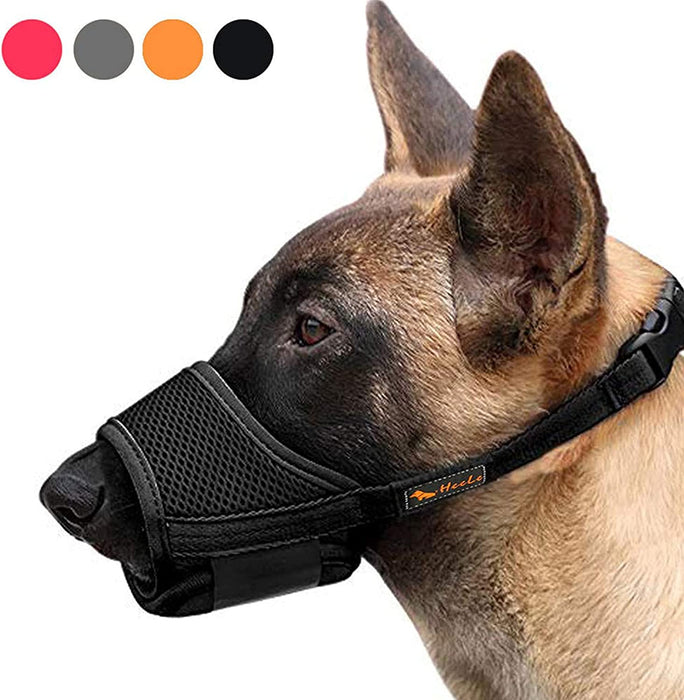 Dog Muzzle,Soft Nylon Muzzle Anti Biting Barking Chewing,Air Mesh Breathable Drinkable Adjustable Loop Pets Muzzle for Small Medium Large Dogs 4 Colors 4 Sizes (Black, L)