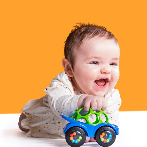 Oball Easy Grasp Rattle & Roll Toy Sports Car BPA-Free Infant Crawling Toy, 1 Pack, Age 3 Months and up, Blue/Green