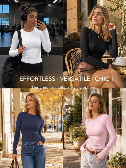 Womens Long Sleeve T Shirts Fall Fashion Basic Y2K Tops 2026
