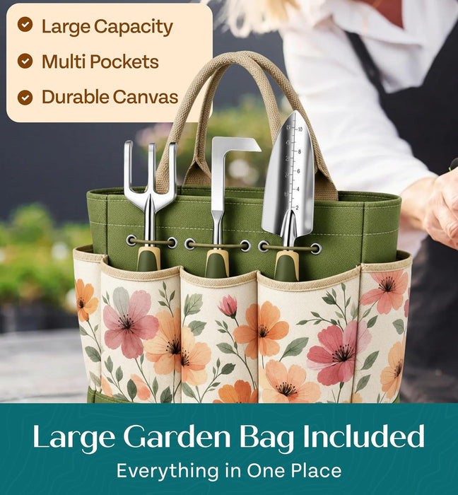 Heavy Duty Gardening Tools - Gardening Gifts for Women, Men, Mom, Dad - Durable, Ergonomic Garden Tools Set (Floral)