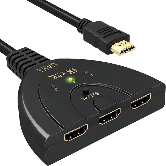 HDMI Switch 3 in 1 Out, 4K HDMI Switcher with Pigtail HDMI Cable