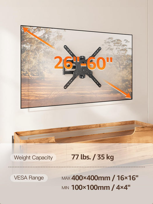 Full Motion TV Wall Mount for 26-60" TVs, Max VESA 400x400, 77 lbs.