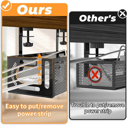 Under Desk Cable Management Tray, 15.7'' No Drill Steel Desk Cable Organizers, Wire Management Tray Cable Management Rac
