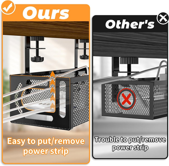 Under Desk Cable Management Tray, 15.7'' No Drill Steel Desk Cable Organizers, Wire Management Tray Cable Management Rac