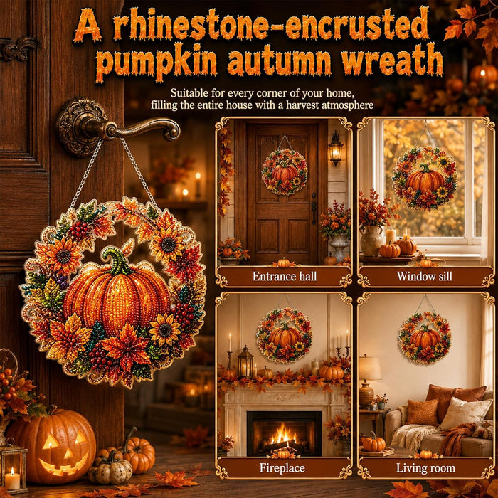 Autumn Harvest Pumpkin Diamond Art Hanging Ornament Kit, Halloween Diamond Art Hanging Kits, DIY Diamond Art Hanging Sign, Acrylic Diamond Painting Window Hanging Decor for Home, Garden,Porch,Mantel