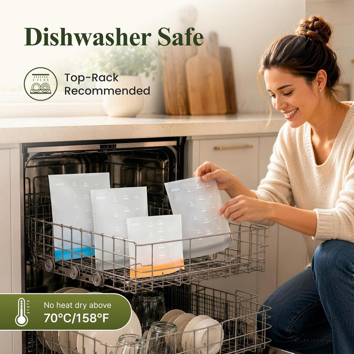 Reusable Bags Dishwasher Safe, BPA Free Reusable Gallon Freezer Bags, Stand Up Leakproof Food Storage Bags for Marinate 