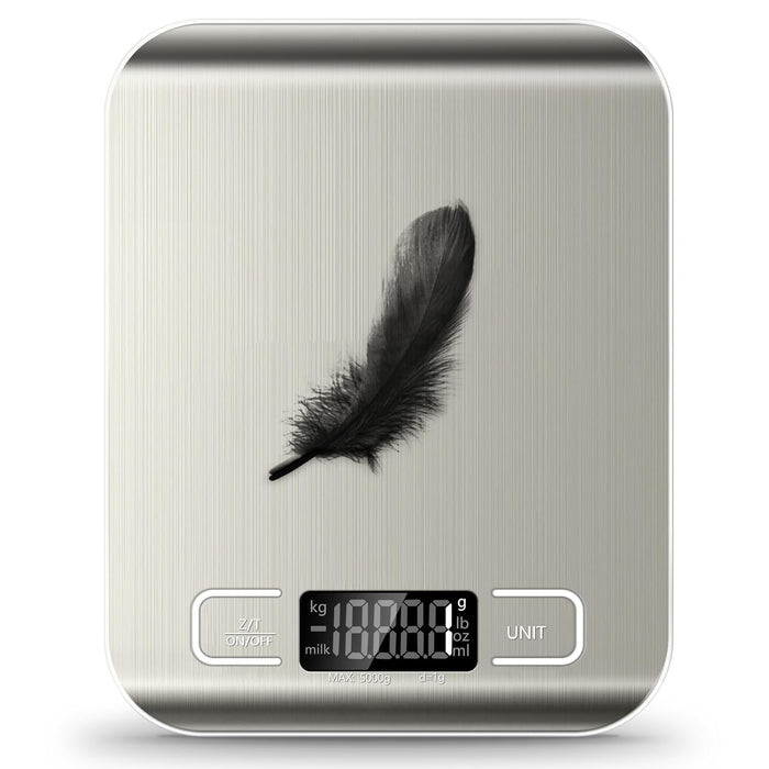 Food Scale, 11lb Kitchen Scale with 6 Units Tare Function & LCD Display, 0.05oz/1g Stainless Steel Digital Food Scale Gr