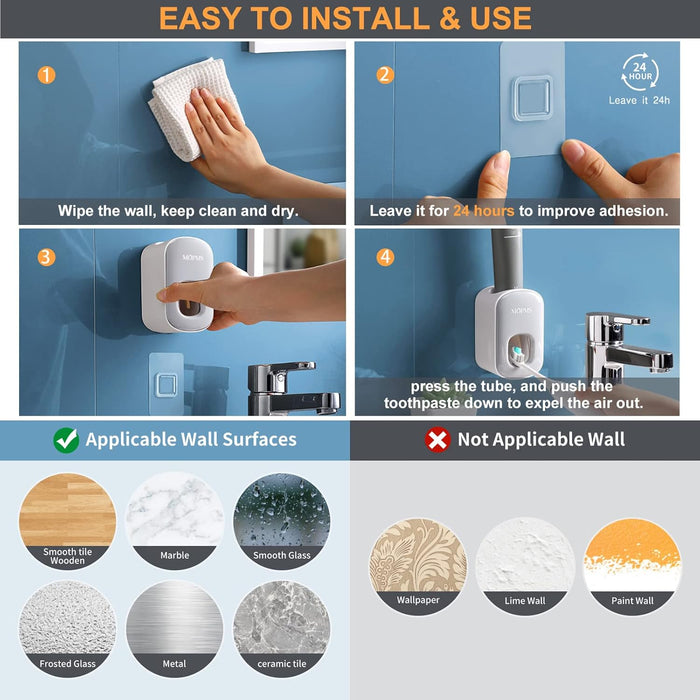 Automatic Toothpaste Dispenser Wall Mounted for Kids and Adult 1Pcs