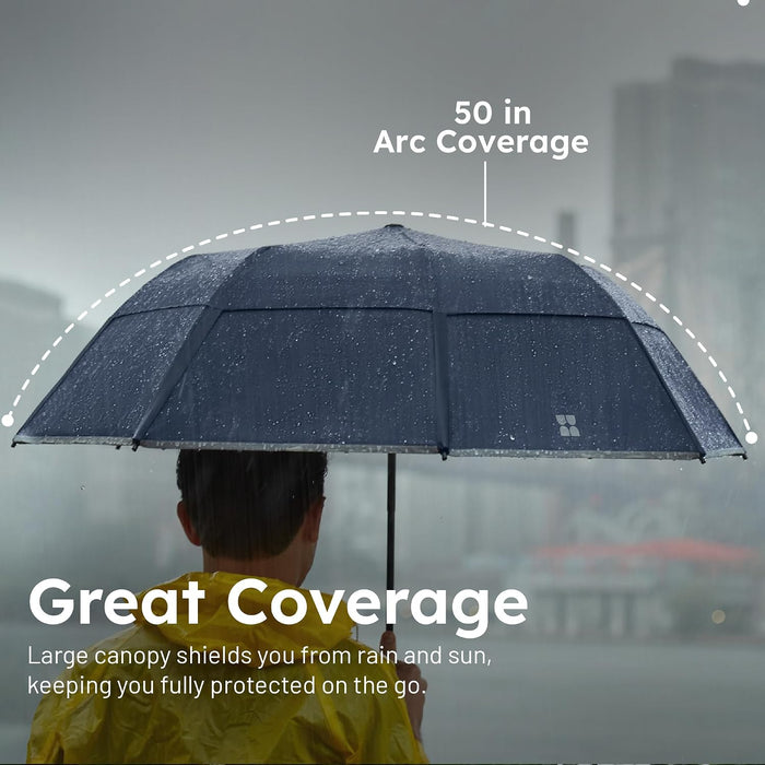 Premium Collapsible Travel Umbrella - Windproof, Compact, Easy Auto Open - Resists Up to 55 MPH Winds - Perfect for Rain
